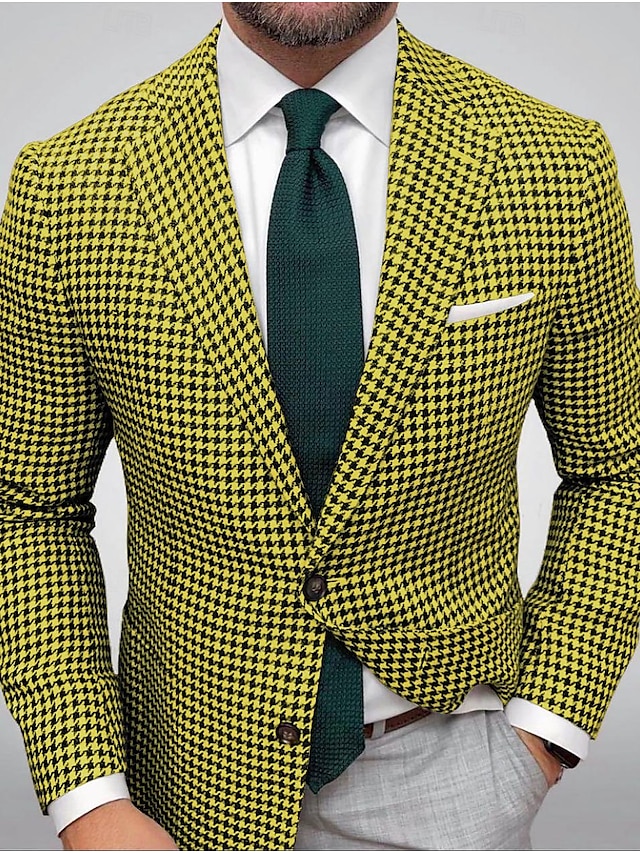 Men's Tweed Checkered Blazer Jacket Houndstooth Outdoor Casual Regular ...