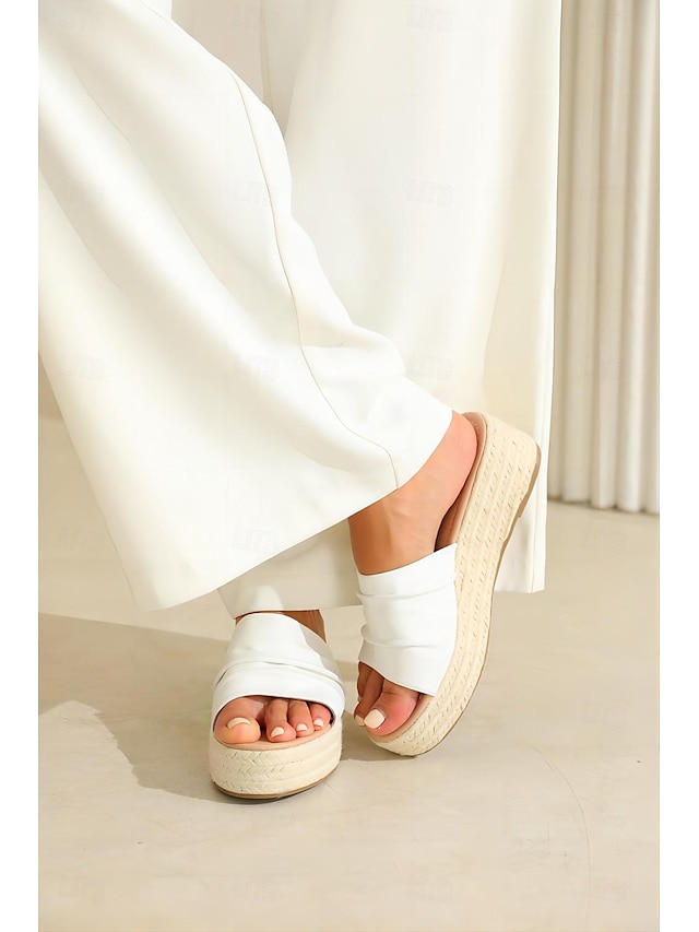  Mujer Zapatillas Playa de Boho Sandalias con Cuña Alpargata Plataforma Vacaciones Cuero microbiano Negro Blanco