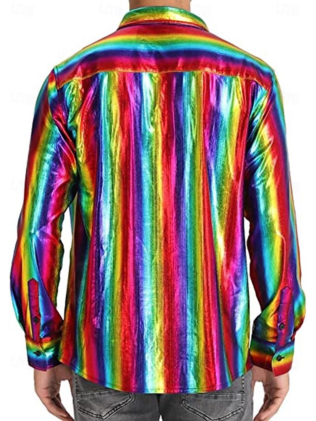 Disko 1980er Glänzend Metallisch Bluse / Hemd Maskerade Disco Einfarbig Herren Karnevalskostüm Maskerade Party / Abend Pride Parade Pride-Monat Erwachsene Hemd