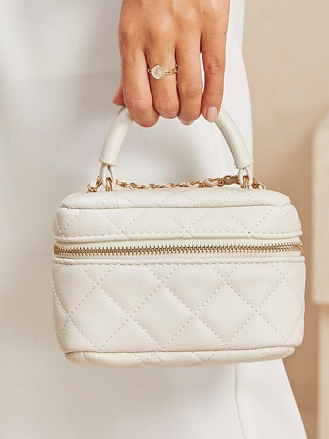  Dámské Kabelky do ruky Večerní kabelka Box Bag PU kůže Párty Dovolená Svatebnívečírek Zip Řetízek Lehká váha Multi Carry Pevná barva Kostky Černá Bílá Růžová