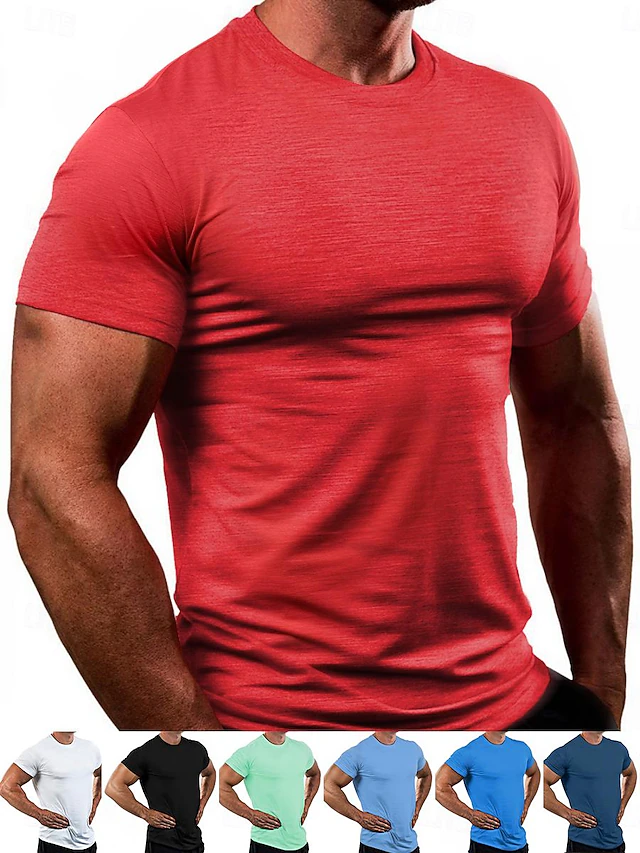 Men's Gym Shirt Short Sleeve Tee Tshirt Summer Solid Color Spandex Quick Dry Lightweight Comfortable Breathable Gym Workout Running Yoga Sportswear Activewear Black White Red 12