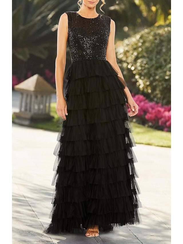  Robe Invitée de Mariage A-Ligne Élégante Robe Formelle Soirée Fête Longueur Maxi Sans Manches Col Bijou Automne Invitée de Mariage Tulle avec Frange 2025