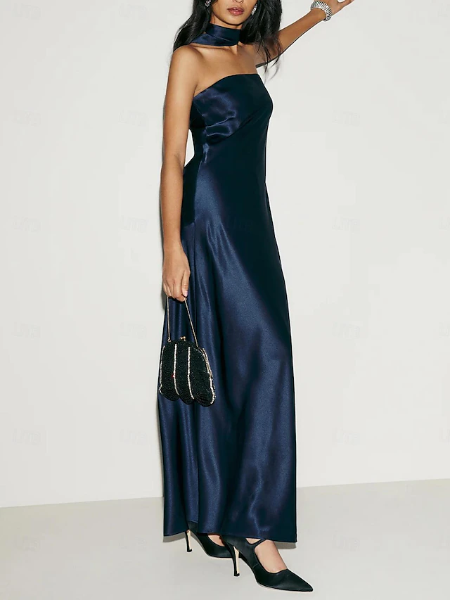 Sheath Wedding Guest Dresses Elegant Dress Formal Black Tie Floor Length Sleeveless Strapless Charmeuse with Strappy 6