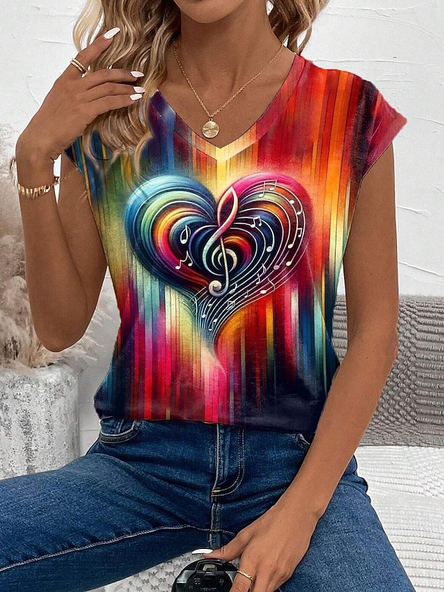 Women's Camisole Tank Top Vest Ombre Heart Stylish Sleeveless V Neck Regular Tops Daily Print Purple Green Rainbow Summer 6