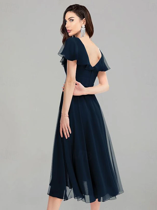 kurzarm kommunion midi kleider festlich damen ALinie Kleider für Hochzeitsgäste Elegant Kleid Halb formell TeeLänge