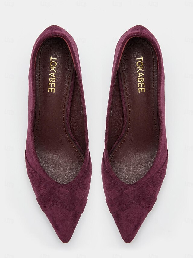 Women's Burgundy Suede Kitten Heel Pumps with Cross Knot Detail for Elegant and Formal Wear 9