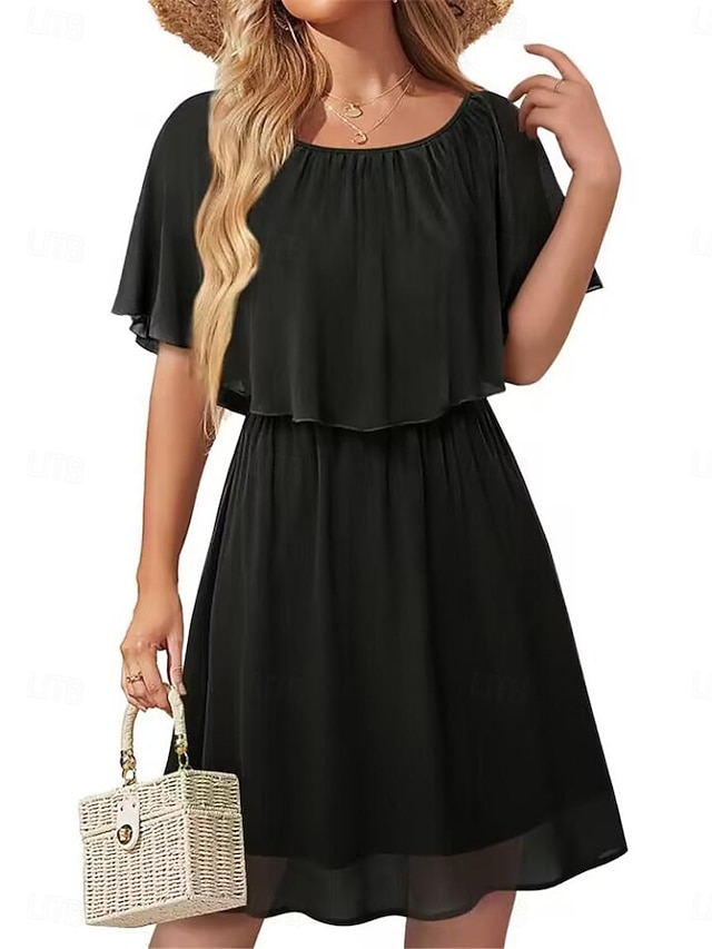  Damskie Sukienka mini Sukienka koktajlowa Sukienka dla gościa weselnego Sukienki szyfonowe Suknia Elegancja Moda miejska Podstawowy Impreza Gość weselny Praca Regularny Krótki rękaw Półgolf Czarny