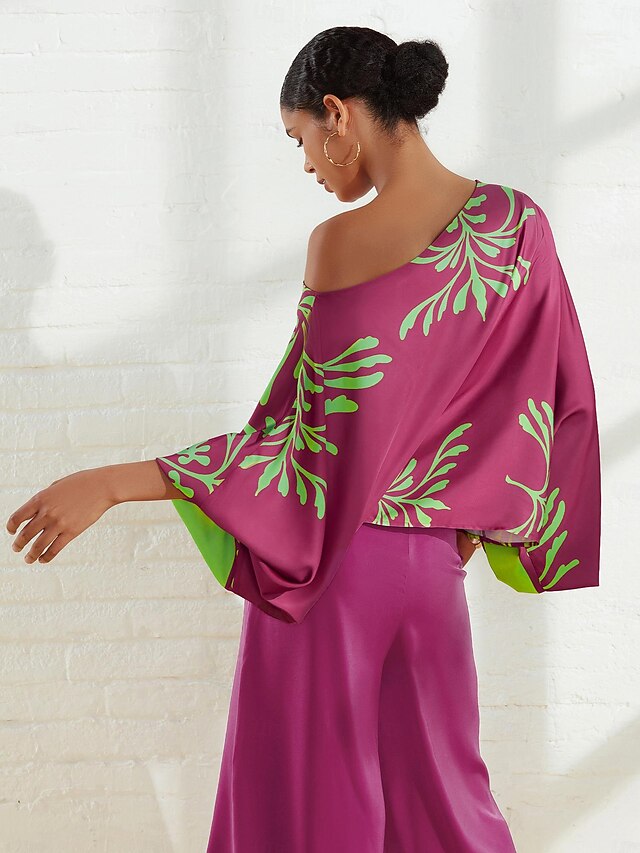 Women's Green Floral Printed Puff Sleeves Shirt Style Crop Top
