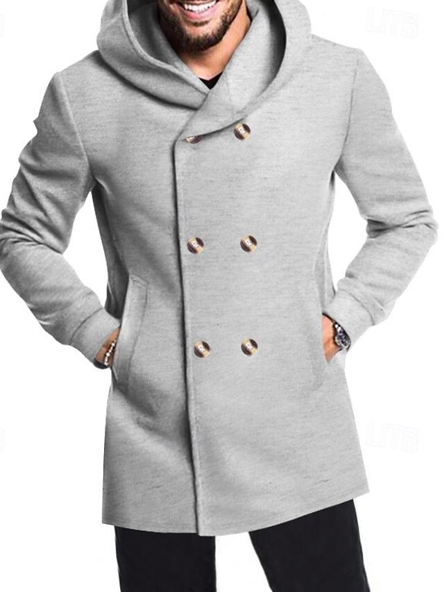 Men's Peacoat Trench Coat Daily Vacation Fall & Winter Polyester Soft ...