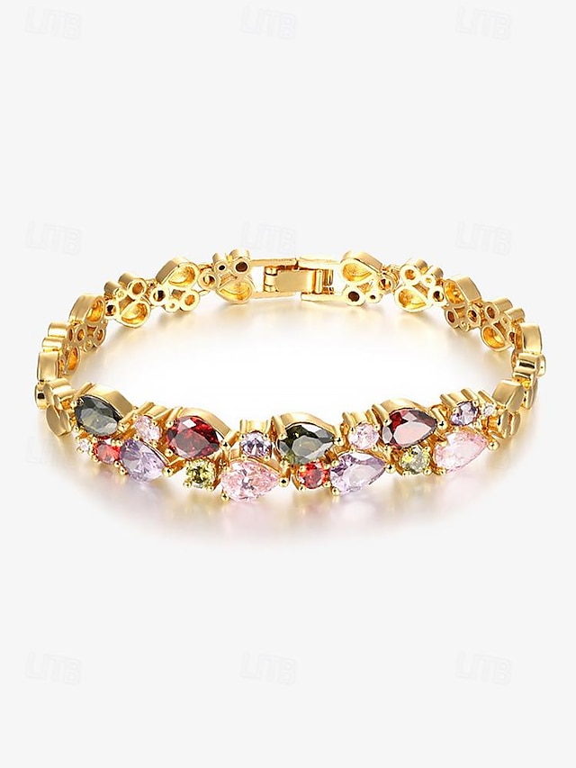  bracelet femme en cuivre plaqué or avec zircons cubiques multicolores - bijoux élégants pour les grandes occasions
