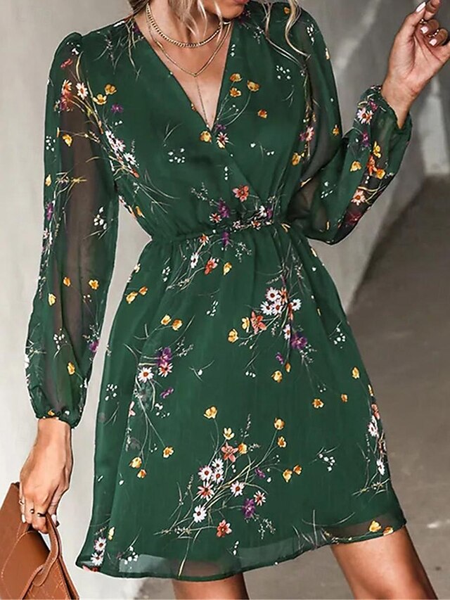 Women's Casual Dress Formal Dress Floral Print V Neck Mini Dress Stylish Casual Daily Date Long Sleeve Summer 22
