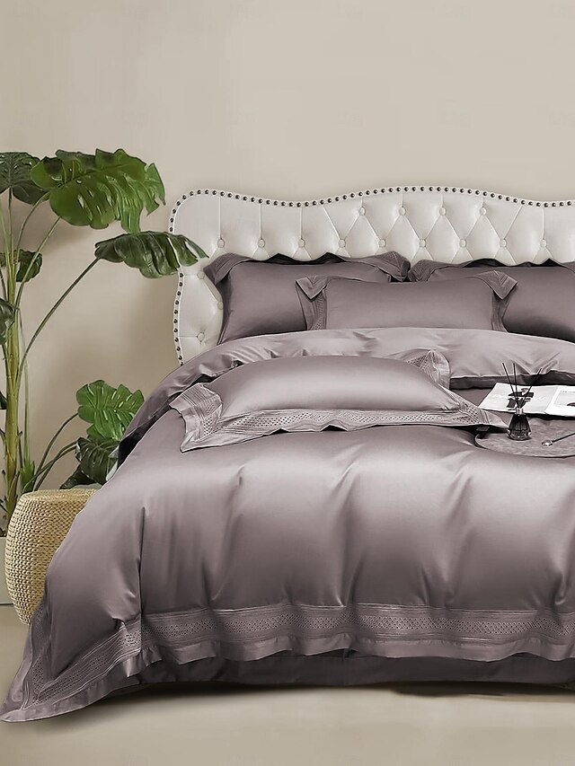  copripiumino in puro cotone pima al 100% 4 pezzi set supima 140-tc set di biancheria da letto in raso di seta morbido di lusso 1 copripiumino 1 lenzuolo piatto 2 federe