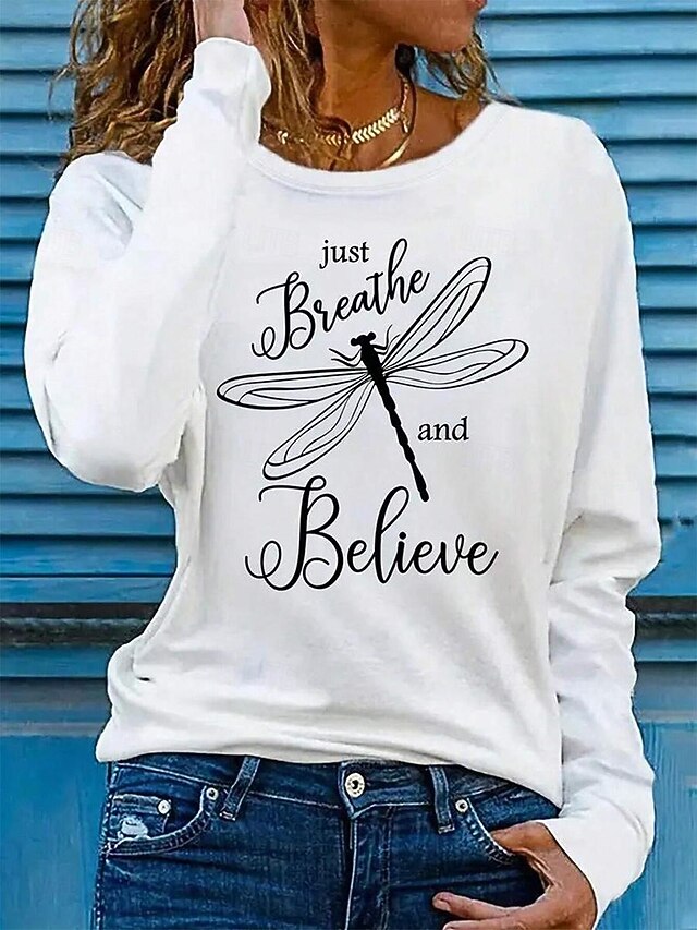 Women's 100% Cotton T Shirt Tee Daily Stylish Casual Long Sleeve White Spring & Fall Prefall4