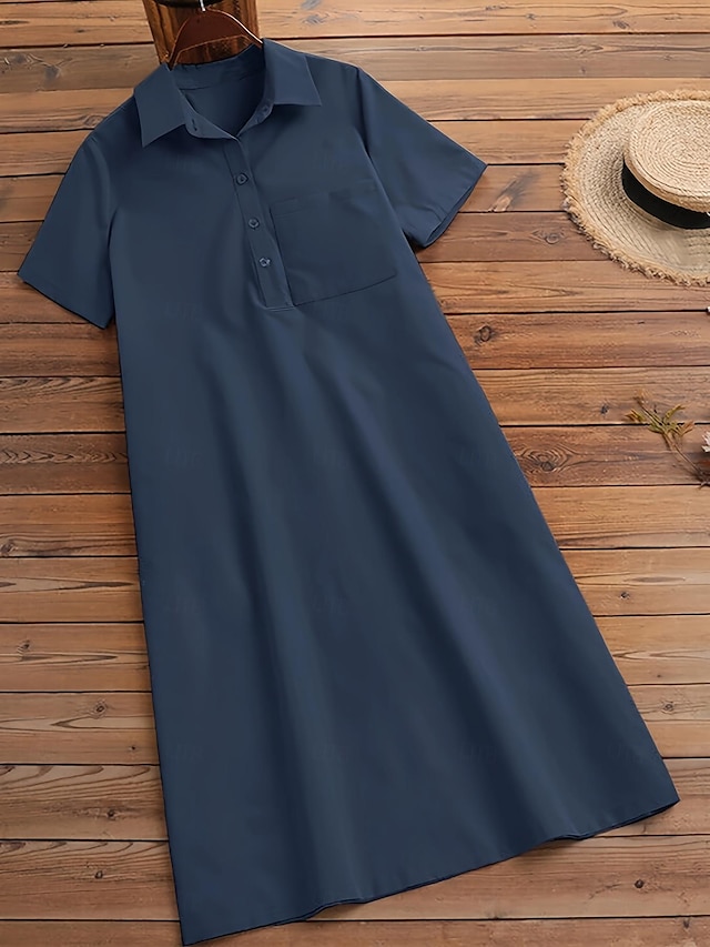  Női Extra méret Ív Ingruha Sima Hosszú ruha Maxi ruha Rövid ujjú Állógallér Divat Napi Medence Nyár L XL 2XL 3XL 4 XL