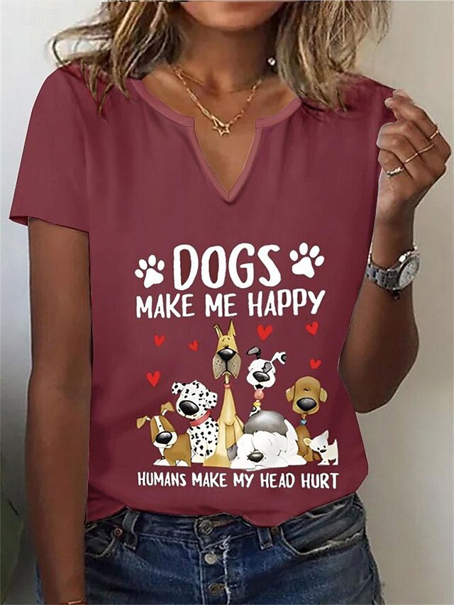  tricou de damă cămașă henley imprimeu de bază cu litere de câine cu mânecă scurtă topuri obișnuite cu gât în v weekend zilnic negru alb roșu