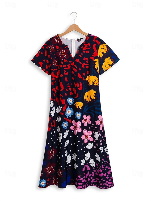 Damen Florales Midi Kleid Mit Puffärmeln – Elegantes Freizeitkleid