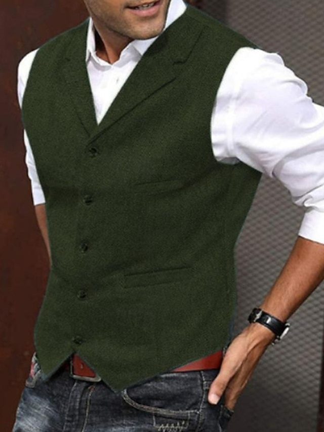 Men's Suit Vest Gilet Wedding Party Evening Festival Single Breasted One-button V Neck