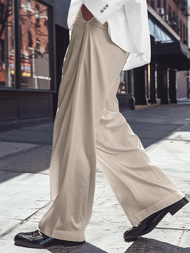  Herr Kostymbyxor Linne Byxor Långbyxor Sommarbyxor Strandbyxor Framficka Veck Rakt ben Slät Komfort Andningsfunktion Fullängd Ledigt Dagligen Helgdag Mode Grundläggande Svart Vit Microelastisk