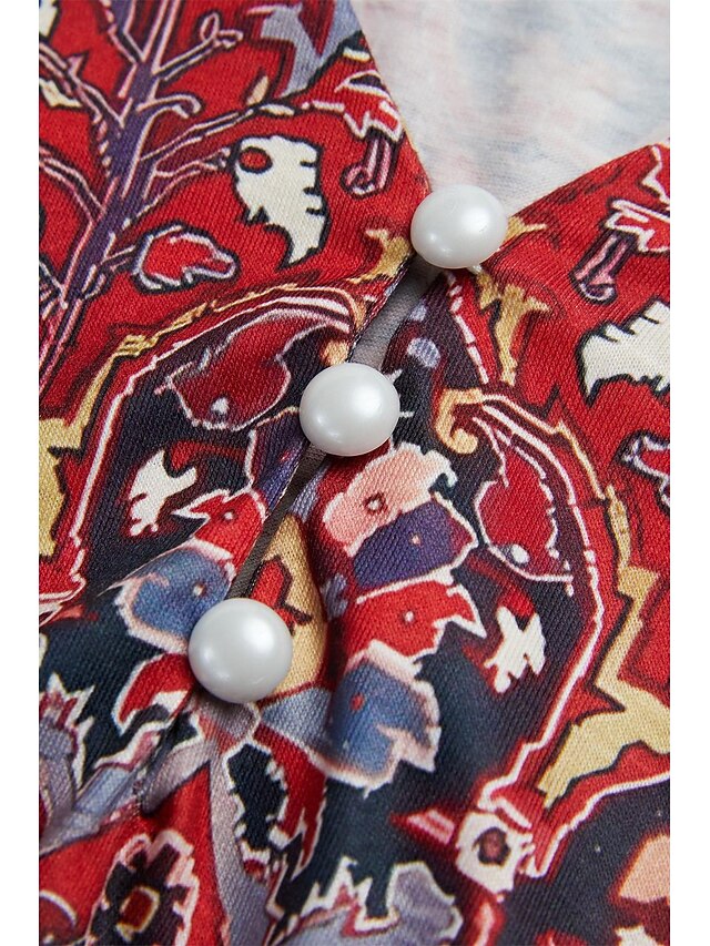 Vintage Floral Print Western Contrast Henley Neck T-shirt main image 0