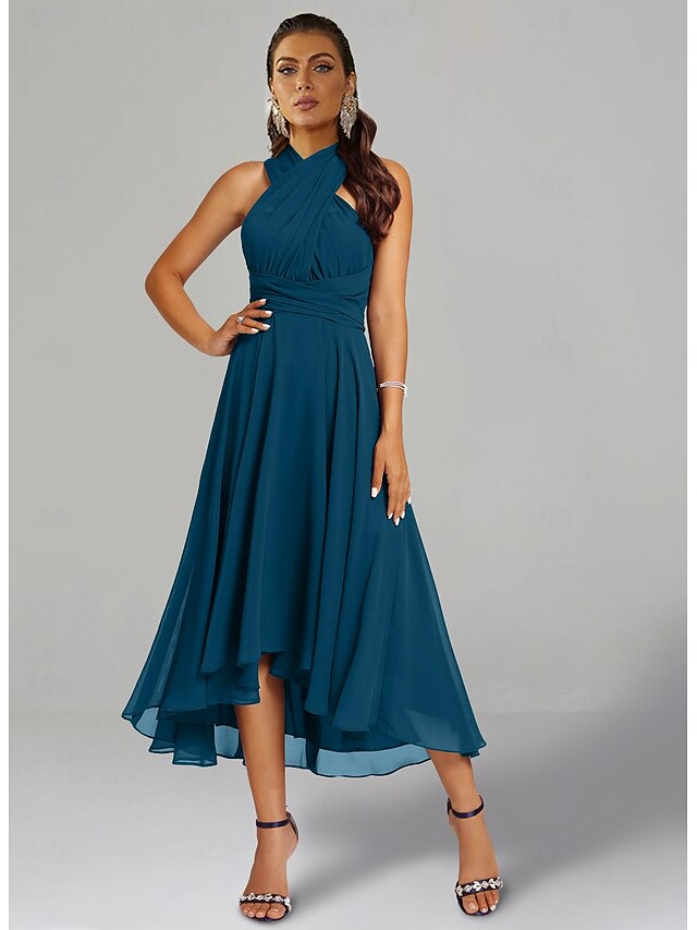 Women's Chiffon High-Low Cocktail Dress - Floral Lace Hem, Strapless, A-Line For Weddings, Parties, Graduation