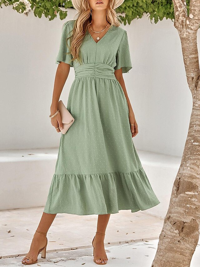 Women's A Line Dress Midi Dress Ruched Vacation Elegant V Neck Short ...