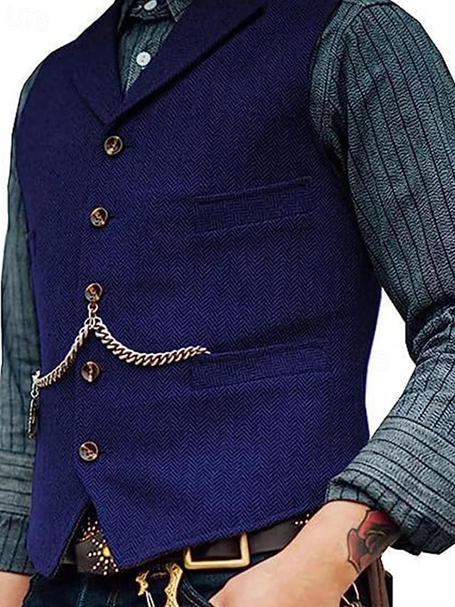  رجالي سترة جيليه زفاف مناسبة / حفلة مناسب للبس اليومي موضة الأعمال التجارية للربيع والصيف أزرار جيب سلسلة سميكة بوليستر مريح سهل زر واحد صدر واحد Lapel عادي أسود عنابي أزرق البحرية خضار العسكري سترة