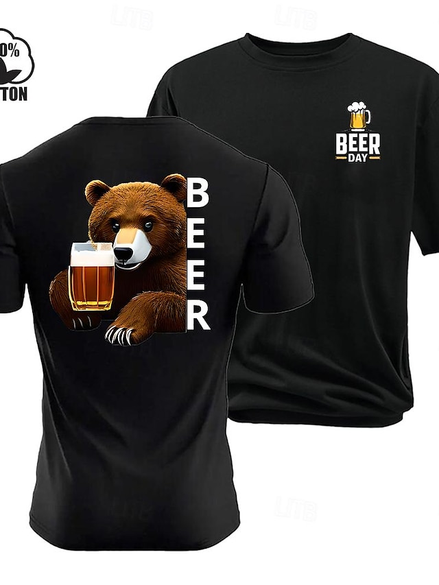  Herr Björn Oktoberfestöl T-shirt T-tröja 100 % bomull Kortärmad Grafisk Skjorta Svart Vit Bekväm t-shirt Gata Utomhussport Modedesignerkläder