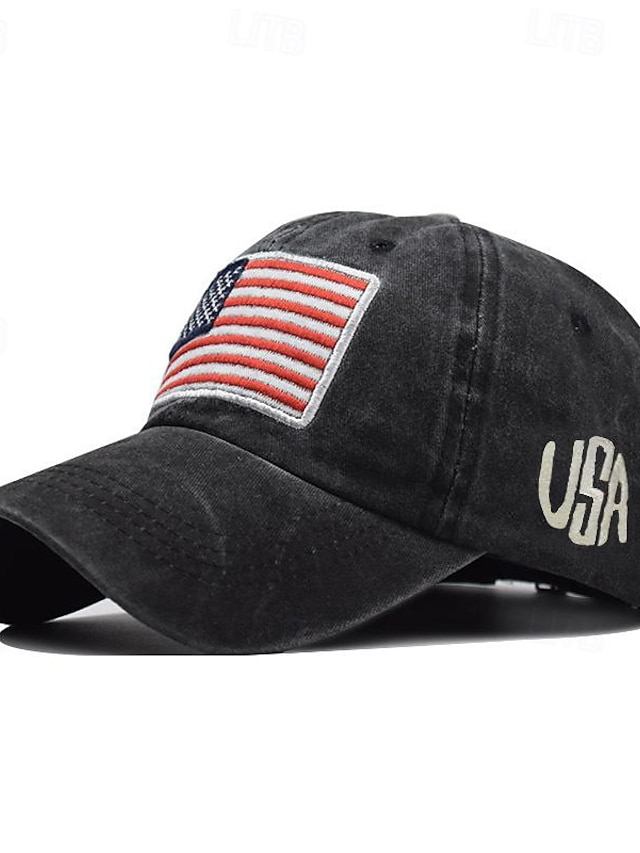  Herre Baseballcaps Solhatt Trucker Hat Svart Gul Bomull Broderi Mote Fritid Gate Daglig Amerikansk amerikansk flagg Justerbare Solkrem Pustende