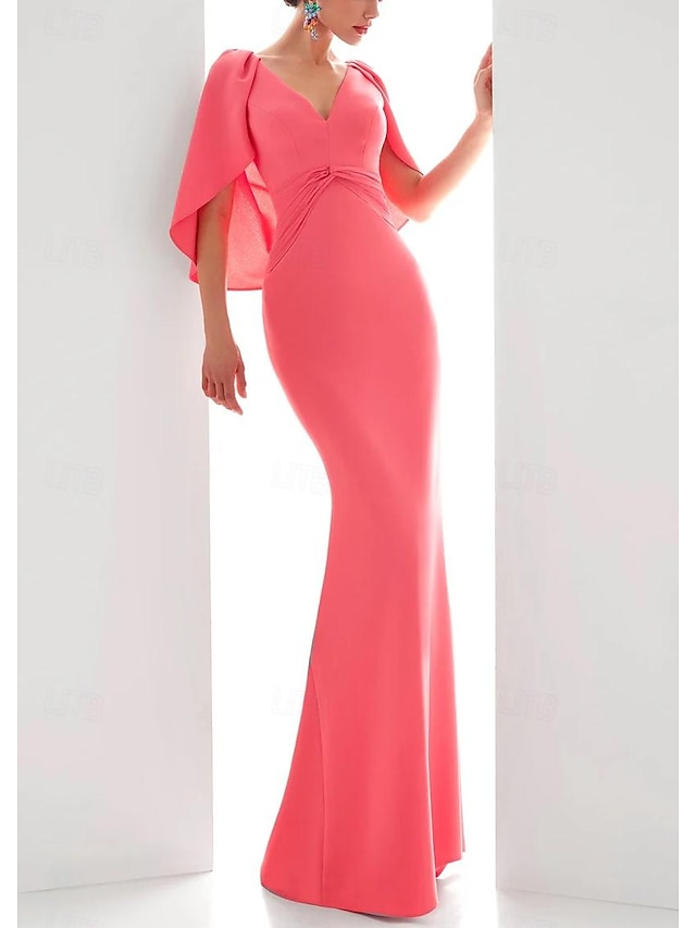  Robe de soirée en ligne élégante robe formelle automne longueur au sol à manches courtes décolleté en V en chiffon extensible avec volants froncés 2025