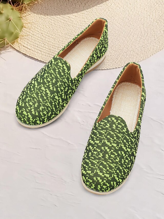 Women's Neon Green Patterned Slip-On Loafers with Breathable Mesh for Casual and Summer Wear 7
