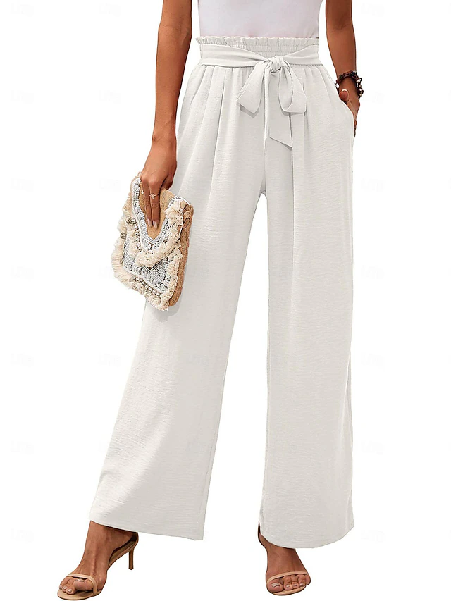 Women's Normal Straight Chino Full Length High Rise Plain Drawstring Breathability Soft Comfortable Micro-elastic Casual Daily White / White Black Navy Blue Khaki Summer Spring & Fall Loose Fit 5