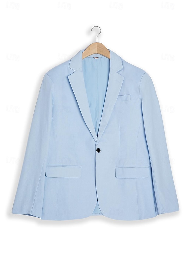  Voor heren Sportjas Linnen blazer Modieus Casual Effen Linnen blazer Leger groen Zwart blauw Getailleerd Single Breasted een knoops