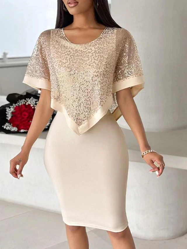 Sexy and elegant slim waist waist fake two sequins dress4