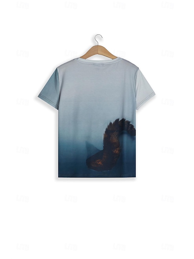  Women's T Shirt Fashion Cat Print Short Sleeve Regular Tops Round Neck Daily Weekend Gray Summer 3D cat