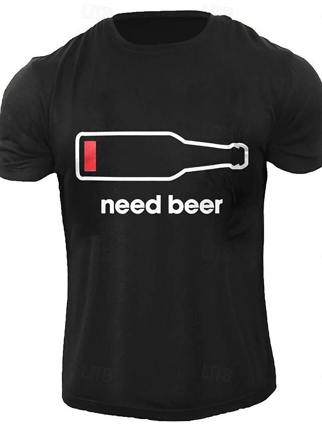  Herren Mit Buchstaben bedruckt Bier Weinflasche T Shirt T-Shirt Baumwolle Kurzarm Grafik Hemd Schwarz Armeegrün Dunkelgray Bequemes T-Shirt Straße Sport im Freien Modedesigner-Kleidung
