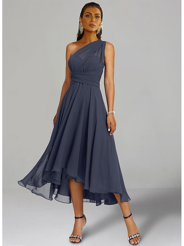 Wedding Guest Dresses Formal Cocktail Party Tea Length Sleeveless Satin with Criss Cross