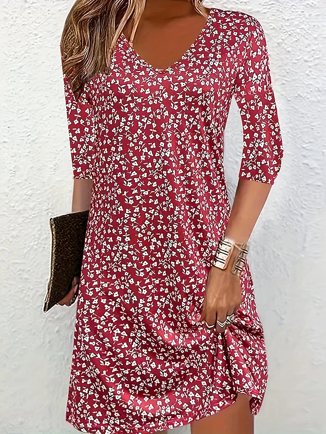 Women's Jumper Dress Graphic Ditsy Floral Print V Neck Midi Dress Elegant Bohemia Home Daily 3/4 Length Sleeve Summer Spring4