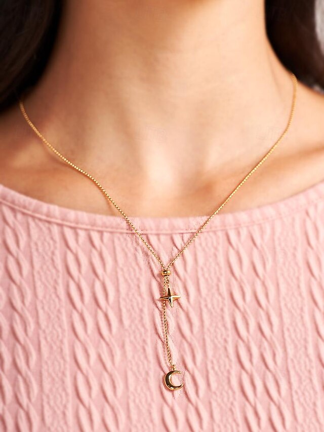 collier pendentif étoile et lune en or pour femme - chaîne lariat en acier titane parfaite pour les styles décontractés et élégants
