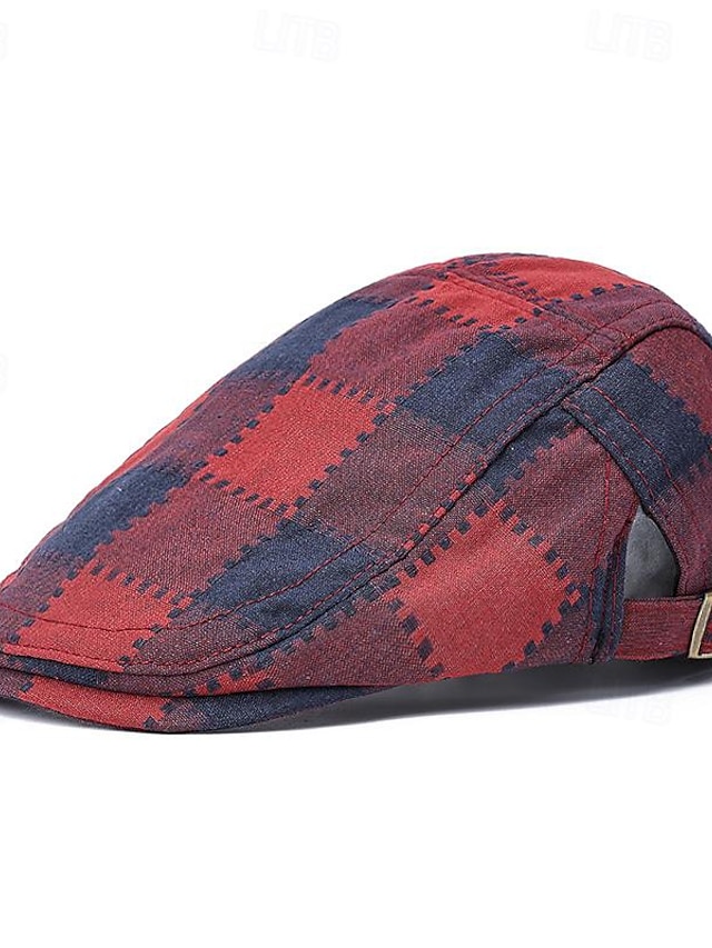  Men's Flat Cap Ascot Hat Newsboy Hat Wine Red Polyester Fashion Casual Street Daily Plaid Adjustable Sunscreen Breathable