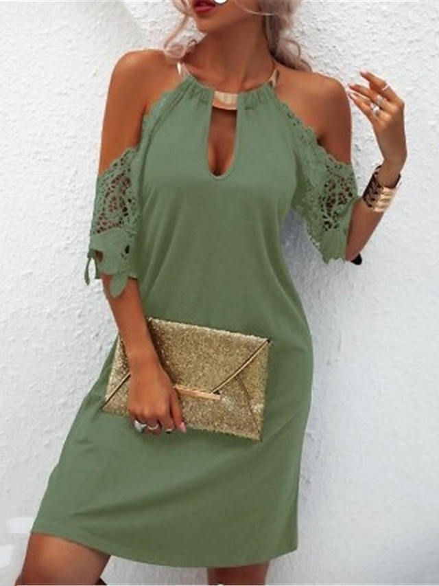  Damen Minikleid schwarzes kleid Abschlusskleid Spitzenkleid Freizeitkleid Streetwear Basic Lässig Urlaub Straße Ferien Normale Passform Ärmellos Neckholder Schwarz Rote Grün Dunkelblau Sommer