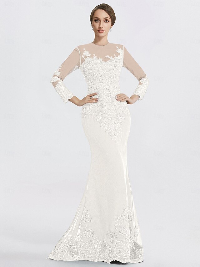 Long Sleeve Illusion Neck Gown