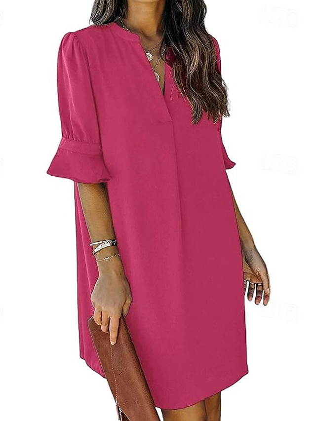  Pentru femei Rochie de lucru Rochie A line Rochie tunică Modă Birou Moda de lucru Rochie Mini Bufantă În V Manșon Jumate Simplu Potrivire Largă Albastru piscină Roze Bej Vară Primăvară S M L XL 2XL