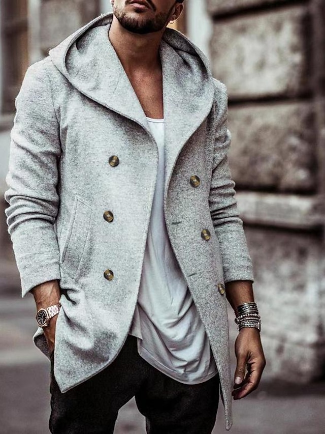  Hombre Gabardina Chaqueta con capucha Vacaciones Diario Primavera & Otoño Poliéster Suave Ropa de calle Ropa Moda Clásico Plano Bolsillo Con Capucha Botonadura Doble