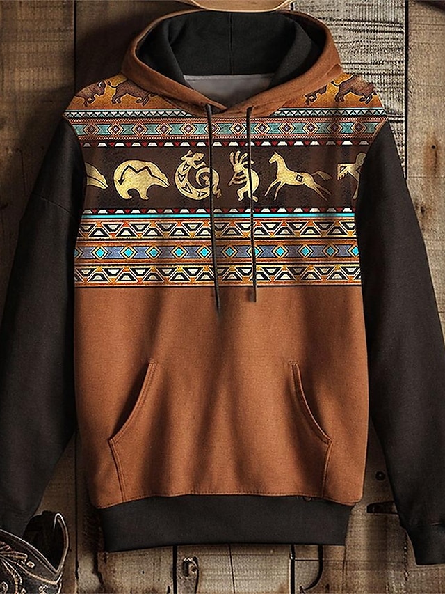  Men's Cowboy Hoodie Hoodies Sweatshirt Hoodie Long Sleeve Hooded Sweatshirt Crew Neck Fashion 3D Print Blue Brown Fall Winter Designer