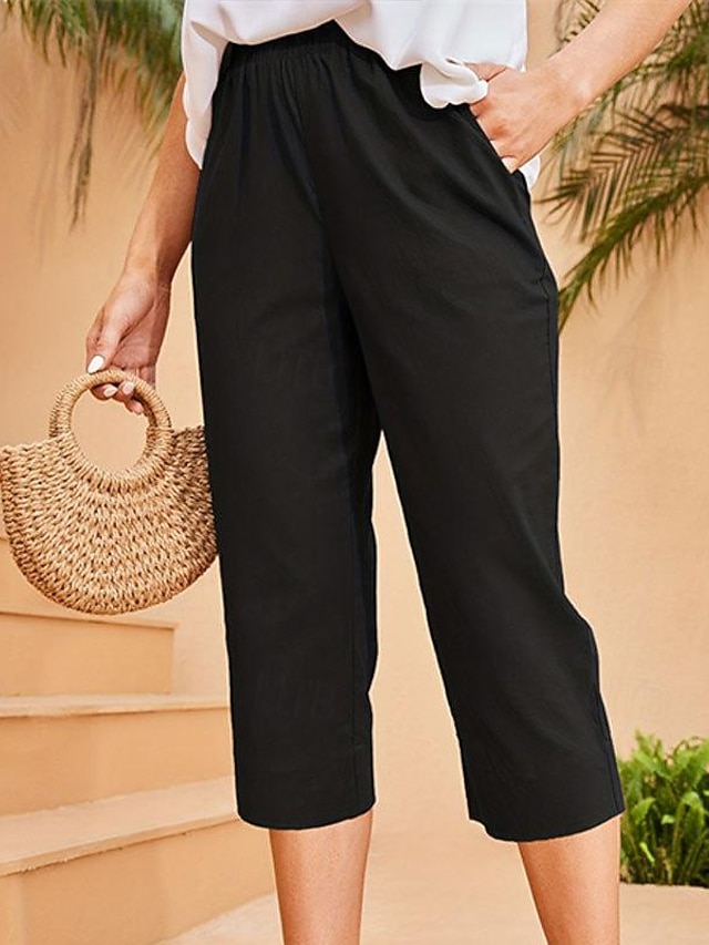  Per donna pantaloncini capri Casual quotidiano Polpaccio Liscio Tasche laterali Traspirabilità Comodo Anelastico Fine settimana Nero Blu marino Cachi Grigio Estate Standard