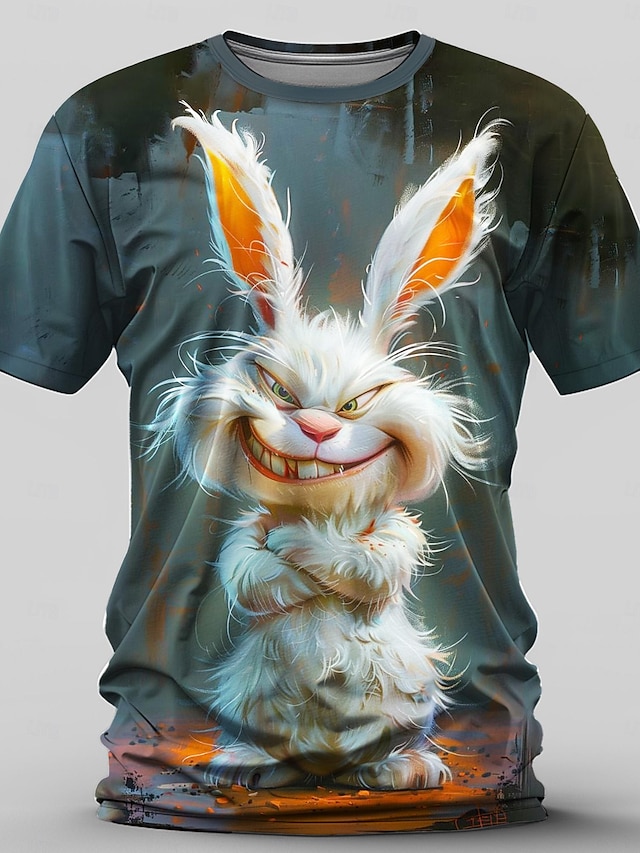  Men's Graphic Rabbit T Shirt Short Sleeve T shirt 3D Print Crew Neck Shirt Retro Vintage Casual Street Style Sports Outdoor Holiday Going out Blue Brown Spring & Summer Clothing Apparel S M L XL 2XL