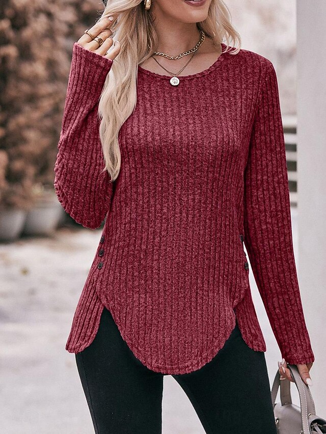  Women's Blouse Buttoned  Asymmetric Work Stylish Modern Long Sleeve Red Spring Fall
