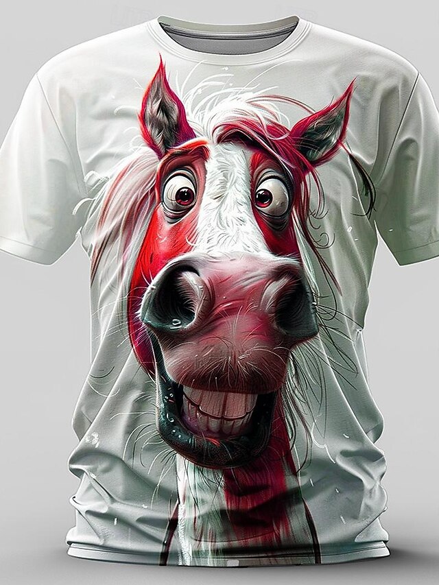 Casual Crew Neck Horse Print T-shirt