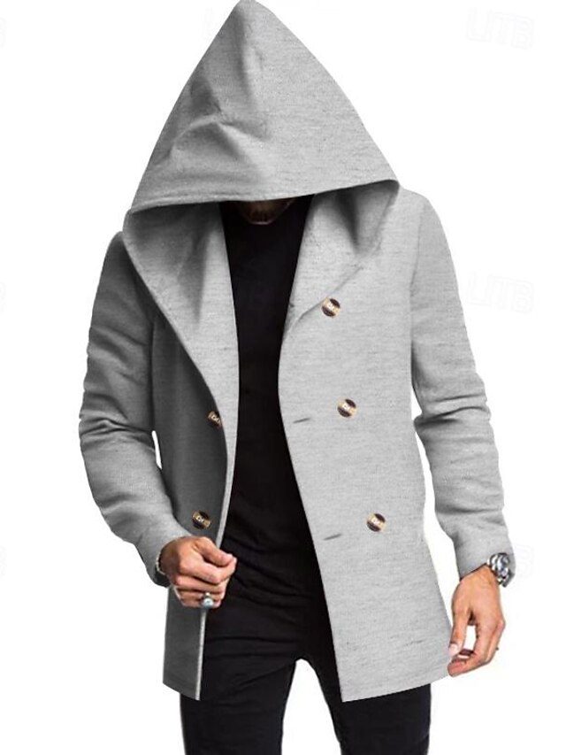 Men's Peacoat Trench Coat Daily Vacation Fall & Winter Polyester Soft ...