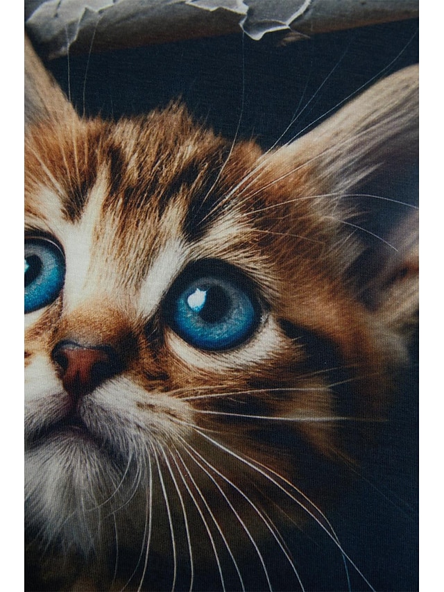  Women's T Shirt Fashion Cat Print Short Sleeve Regular Tops Round Neck Daily Weekend Gray Summer 3D cat